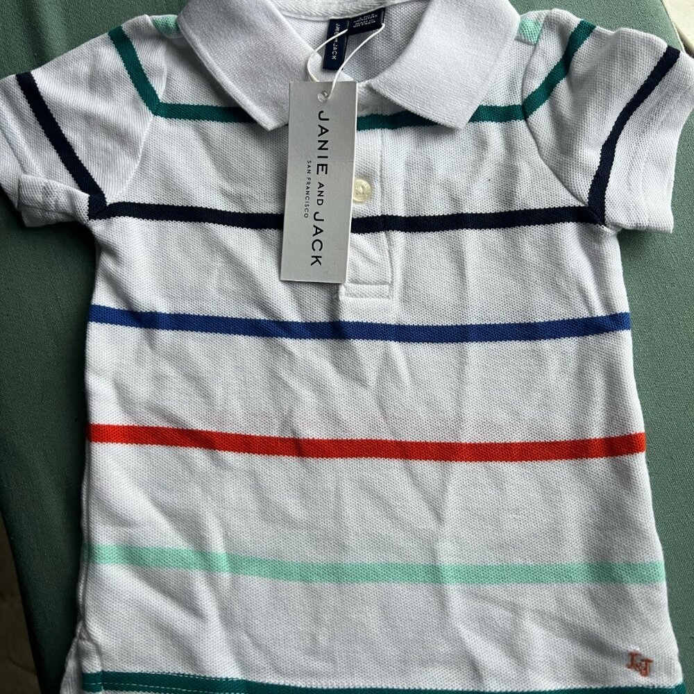 Janie & Jack Infant Boy Size 3-6 Months Striped Colorful Polo Shirt Cotton NWT